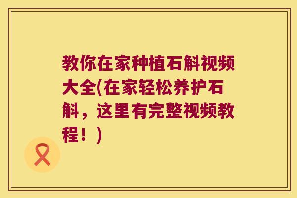 教你在家种植石斛视频大全(在家轻松养护石斛，这里有完整视频教程！)