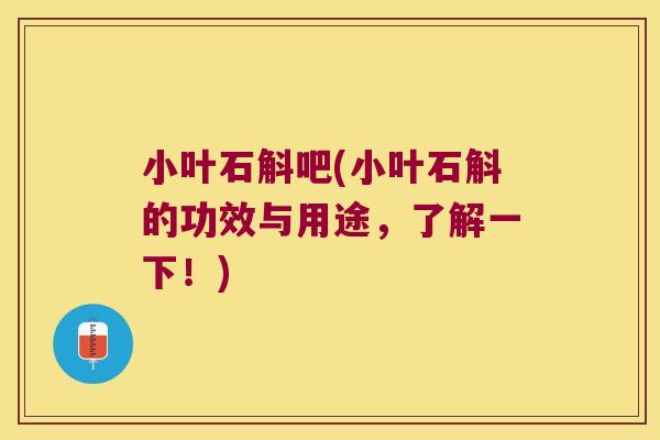 小叶石斛吧(小叶石斛的功效与用途，了解一下！)