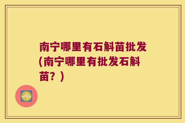 南宁哪里有石斛苗批发(南宁哪里有批发石斛苗？)