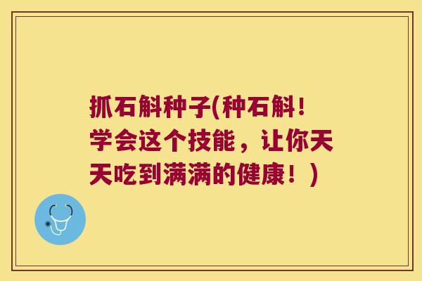 抓石斛种子(种石斛！学会这个技能，让你天天吃到满满的健康！)