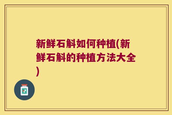 新鲜石斛如何种植(新鲜石斛的种植方法大全)
