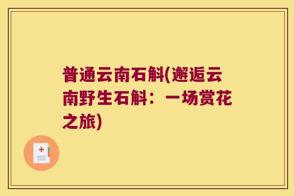普通云南石斛(邂逅云南野生石斛:一场赏花之旅) 普通云南石斛(邂逅云南野生石斛:一场赏花之旅)