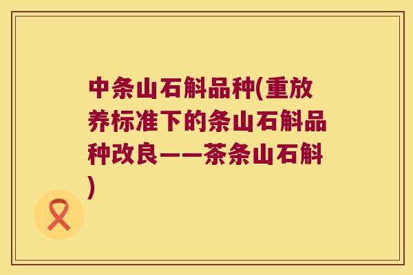 中条山石斛品种(重放养标准下的条山石斛品种改良——茶条山石斛)