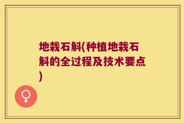 地栽石斛(种植地栽石斛的全过程及技术要点)