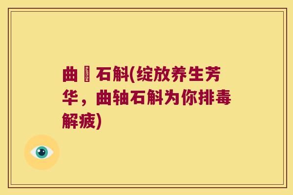 曲軸石斛(绽放养生芳华，曲轴石斛为你解疲)