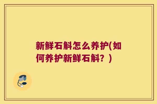 新鲜石斛怎么养护(如何养护新鲜石斛？)