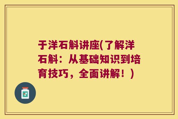 于洋石斛讲座(了解洋石斛：从基础知识到培育技巧，全面讲解！)