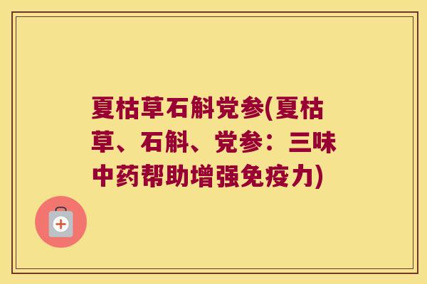 夏枯草石斛党参(夏枯草、石斛、党参:三味帮助增强力) 夏枯草石斛党参(夏枯草、石斛、党参:三味帮助增强力)