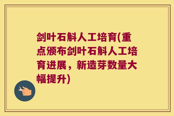 剑叶石斛人工培育(重点颁布剑叶石斛人工培育进展，新造芽数量大幅提升)