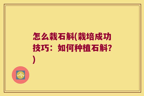 怎么栽石斛(栽培成功技巧：如何种植石斛？)