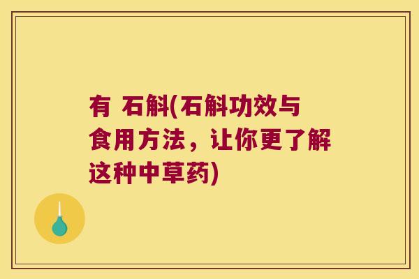 有 石斛(石斛功效与食用方法，让你更了解这种中草药)