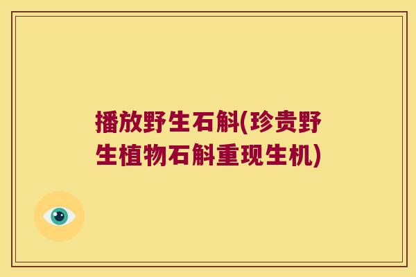 播放野生石斛(珍贵野生植物石斛重现生机)