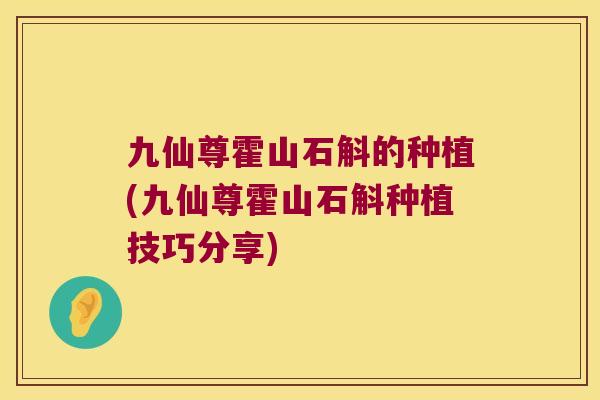 九仙尊霍山石斛的种植(九仙尊霍山石斛种植技巧分享)