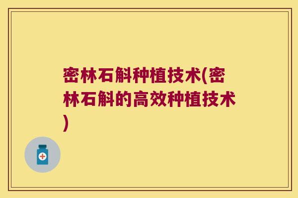 密林石斛种植技术(密林石斛的高效种植技术)