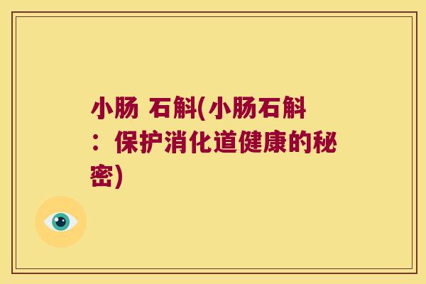 小肠 石斛(小肠石斛：保护消化道健康的秘密)