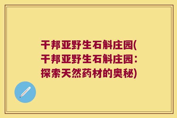 干邦亚野生石斛庄园(干邦亚野生石斛庄园：探索天然药材的奥秘)