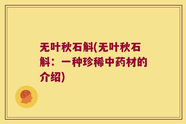 无叶秋石斛(无叶秋石斛：一种珍稀材的介绍)