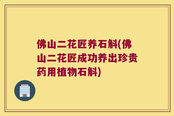 佛山二花匠养石斛(佛山二花匠成功养出珍贵药用植物石斛)
