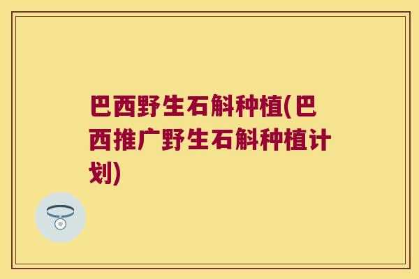 巴西野生石斛种植(巴西推广野生石斛种植计划)
