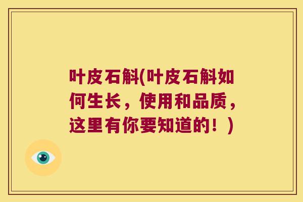 叶皮石斛(叶皮石斛如何生长，使用和品质，这里有你要知道的！)