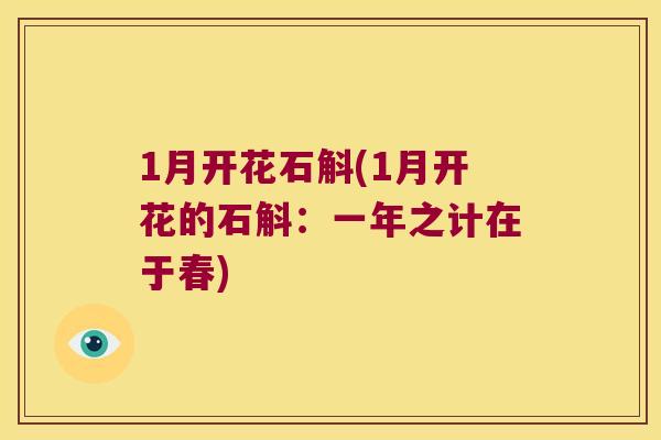 1月开花石斛(1月开花的石斛：一年之计在于春)