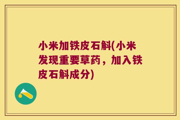 小米加铁皮石斛(小米发现重要草药，加入铁皮石斛成分)