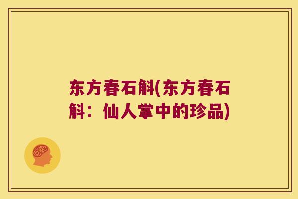 东方春石斛(东方春石斛：仙人掌中的珍品)