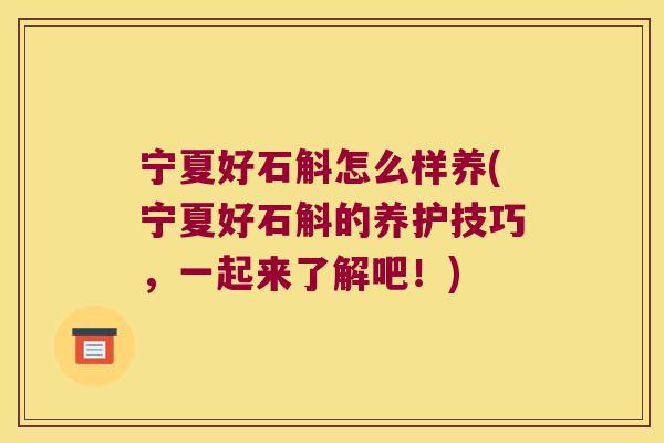 宁夏好石斛怎么样养(宁夏好石斛的养护技巧，一起来了解吧！)