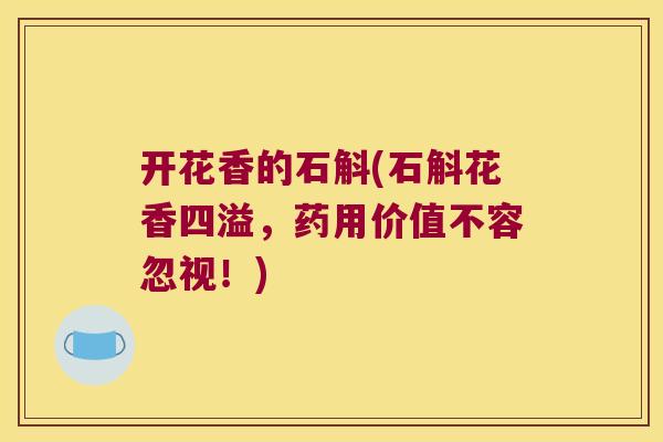 开花香的石斛(石斛花香四溢，药用价值不容忽视！)