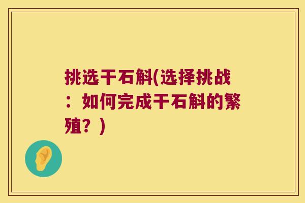挑选干石斛(选择挑战：如何完成干石斛的繁殖？)