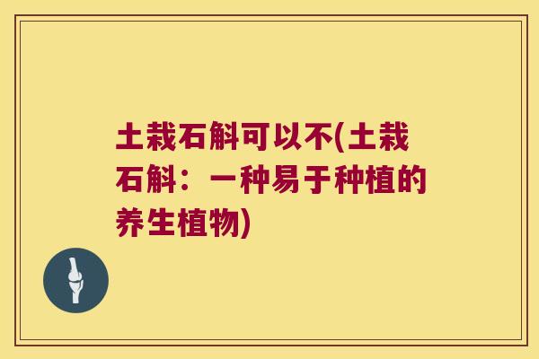 土栽石斛可以不(土栽石斛：一种易于种植的养生植物)