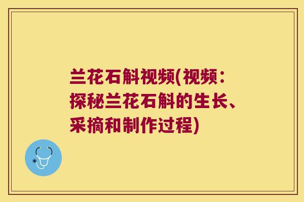 兰花石斛视频(视频:探秘兰花石斛的生长、采摘和制作过程) 兰花石斛视频(视频:探秘兰花石斛的生长、采摘和制作过程)