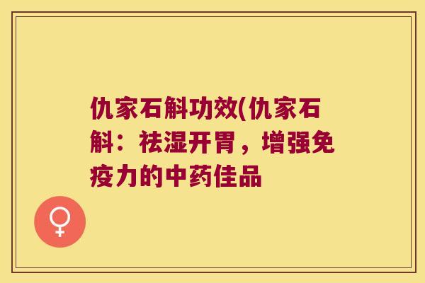 仇家石斛功效(仇家石斛：祛湿开胃，增强免疫力的中药佳品
