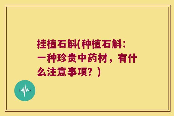 挂植石斛(种植石斛：一种珍贵材，有什么注意事项？)