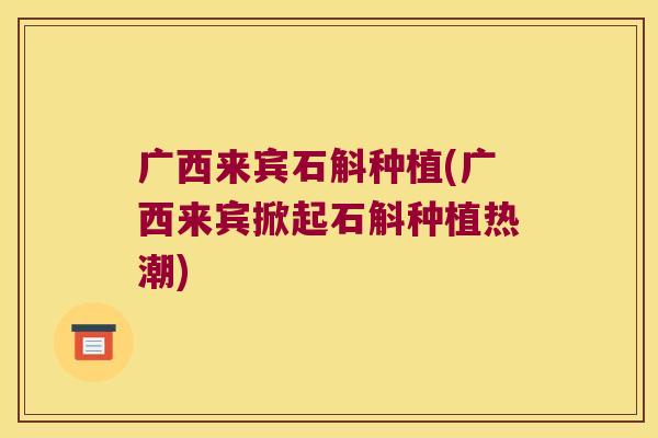 广西来宾石斛种植(广西来宾掀起石斛种植热潮)