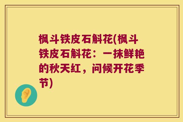 枫斗铁皮石斛花(枫斗铁皮石斛花：一抹鲜艳的秋天红，问候开花季节)