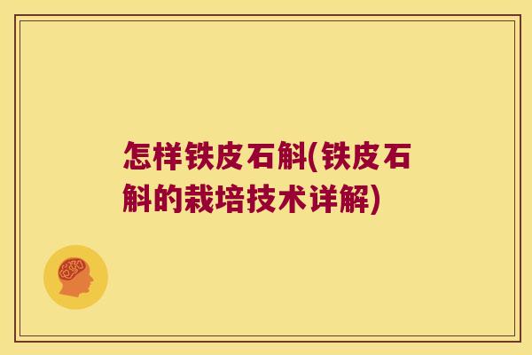 怎样铁皮石斛(铁皮石斛的栽培技术详解)