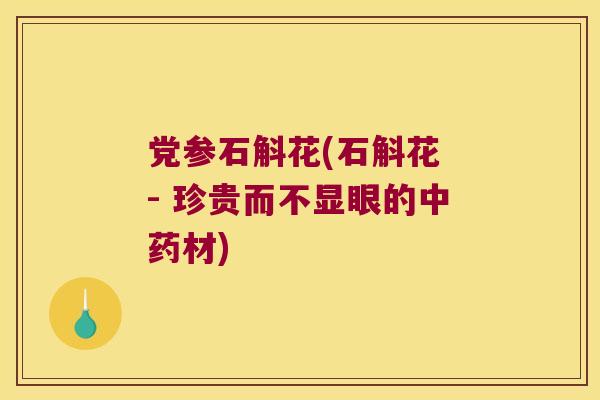 党参石斛花(石斛花 - 珍贵而不显眼的中药材)