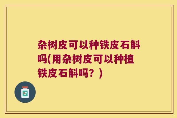 杂树皮可以种铁皮石斛吗(用杂树皮可以种植铁皮石斛吗？)