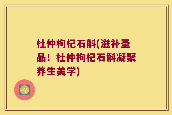 杜仲枸杞石斛(滋补圣品！杜仲枸杞石斛凝聚养生美学)