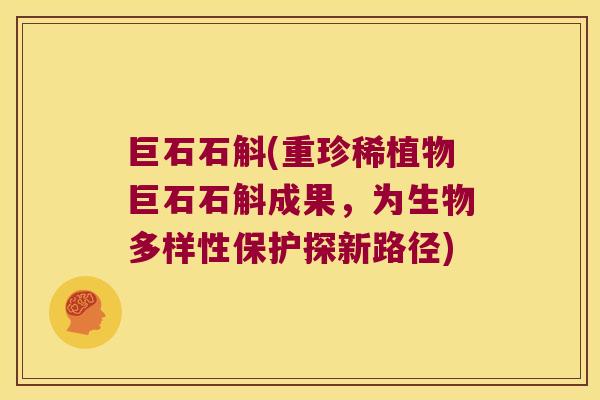巨石石斛(重珍稀植物巨石石斛成果，为生物多样性保护探新路径)