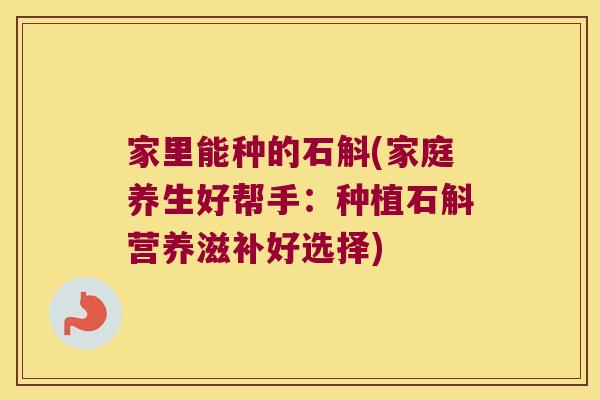家里能种的石斛(家庭养生好帮手：种植石斛营养滋补好选择)