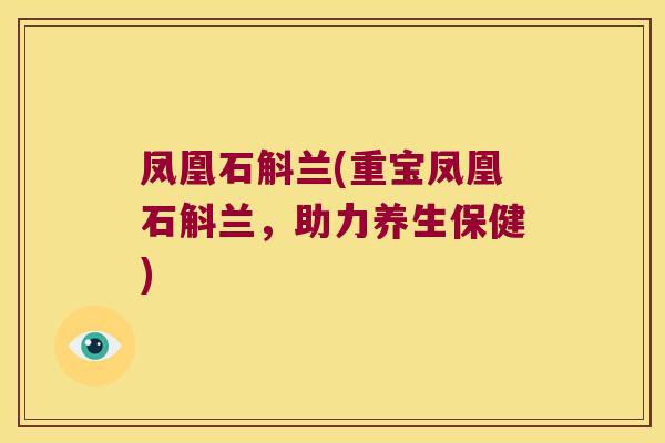 凤凰石斛兰(重宝凤凰石斛兰，助力养生保健)