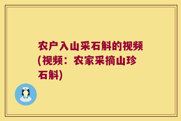 农户入山采石斛的视频(视频：农家采摘山珍石斛)