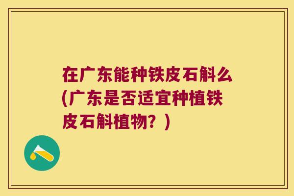 在广东能种铁皮石斛么(广东是否适宜种植铁皮石斛植物？)