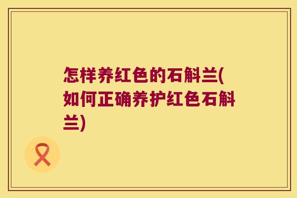 怎样养红色的石斛兰(如何正确养护红色石斛兰)
