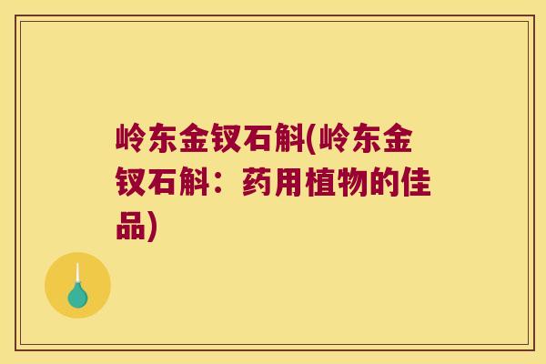 岭东金钗石斛(岭东金钗石斛：药用植物的佳品)