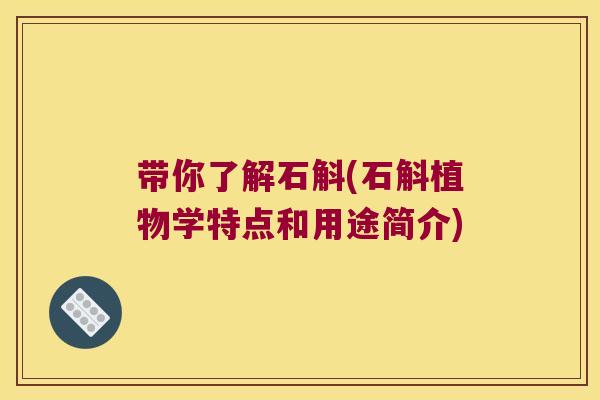 带你了解石斛(石斛植物学特点和用途简介)