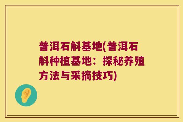 普洱石斛基地(普洱石斛种植基地：探秘养殖方法与采摘技巧)