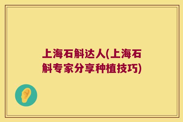 上海石斛达人(上海石斛专家分享种植技巧)